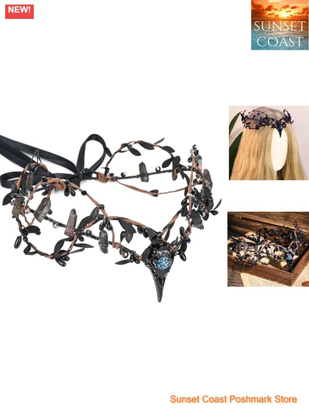 Gothic Raw Quartz Witch Crown Elf Cirlet Raven Headband Renaissance Halloween